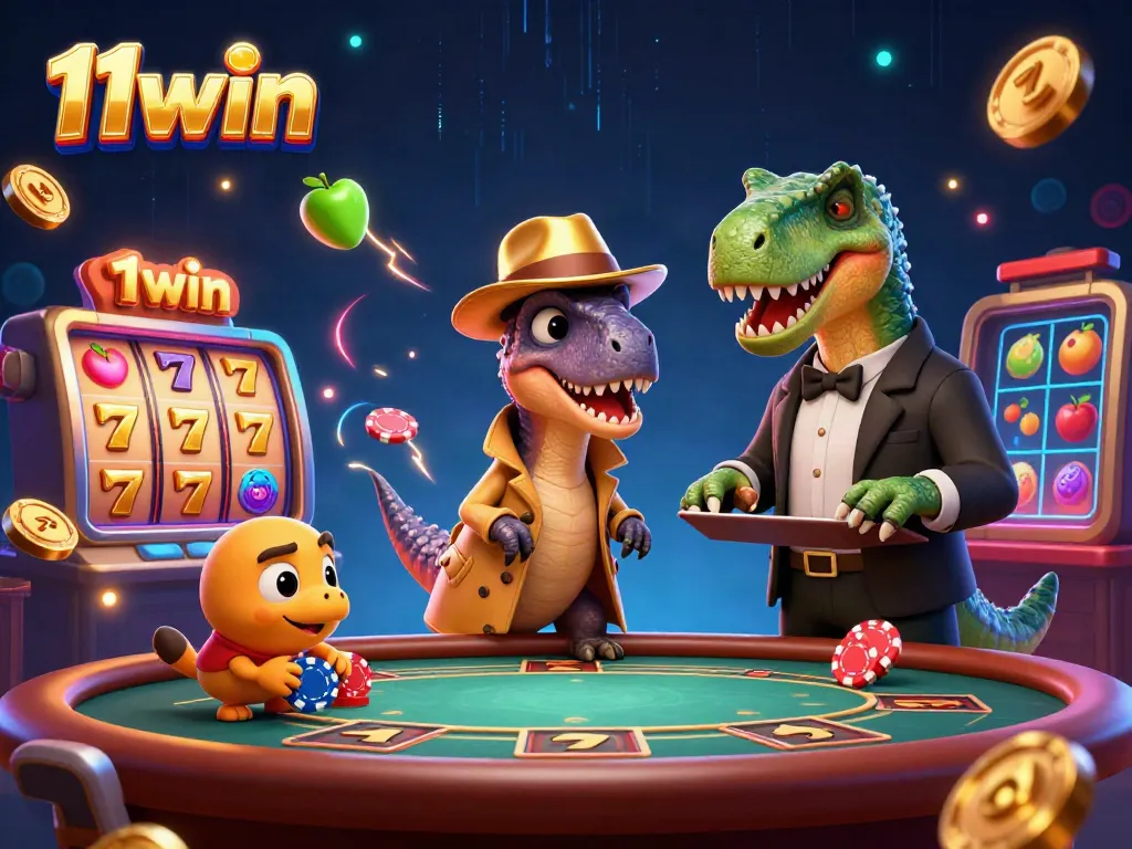 Experience thrilling 11win action with our unique cartoon velociraptor card counter at a vibrant casino.