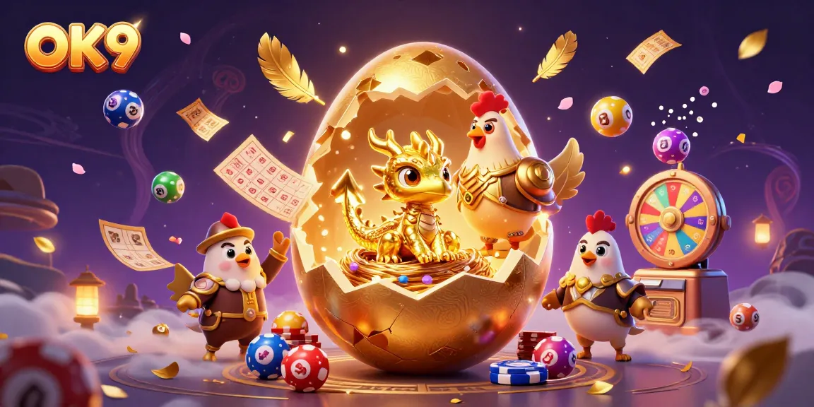 Engage with OK9, the premier online gaming destination, through a captivating 3D scene of a golden dragon and poker chips amidst a vibrant casino atmosphere.