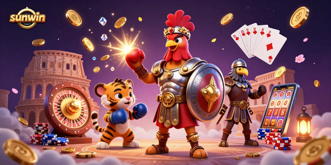 Experience thrilling gameplay at Sunwin with 3D characters in a vibrant casino setting featuring exciting gaming elements.